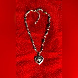 Silver tone, double heart necklace